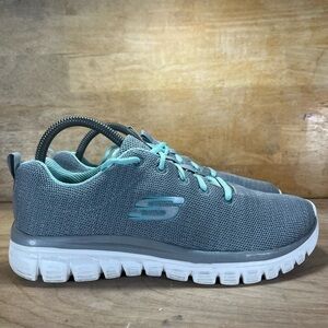 Skechers Memory Foam Knit Womens Size 9 Trainers Gray/Light Blue 12614